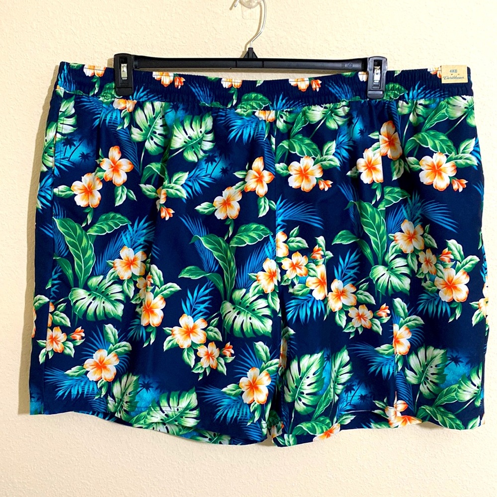 CARIBBEAN Men's 6" Night Floral Print Swim Trunks Size 4XB